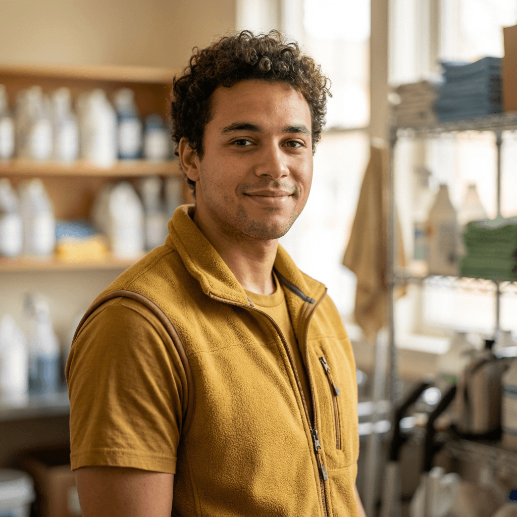 David K., homeowner with freshly cleaned trash area