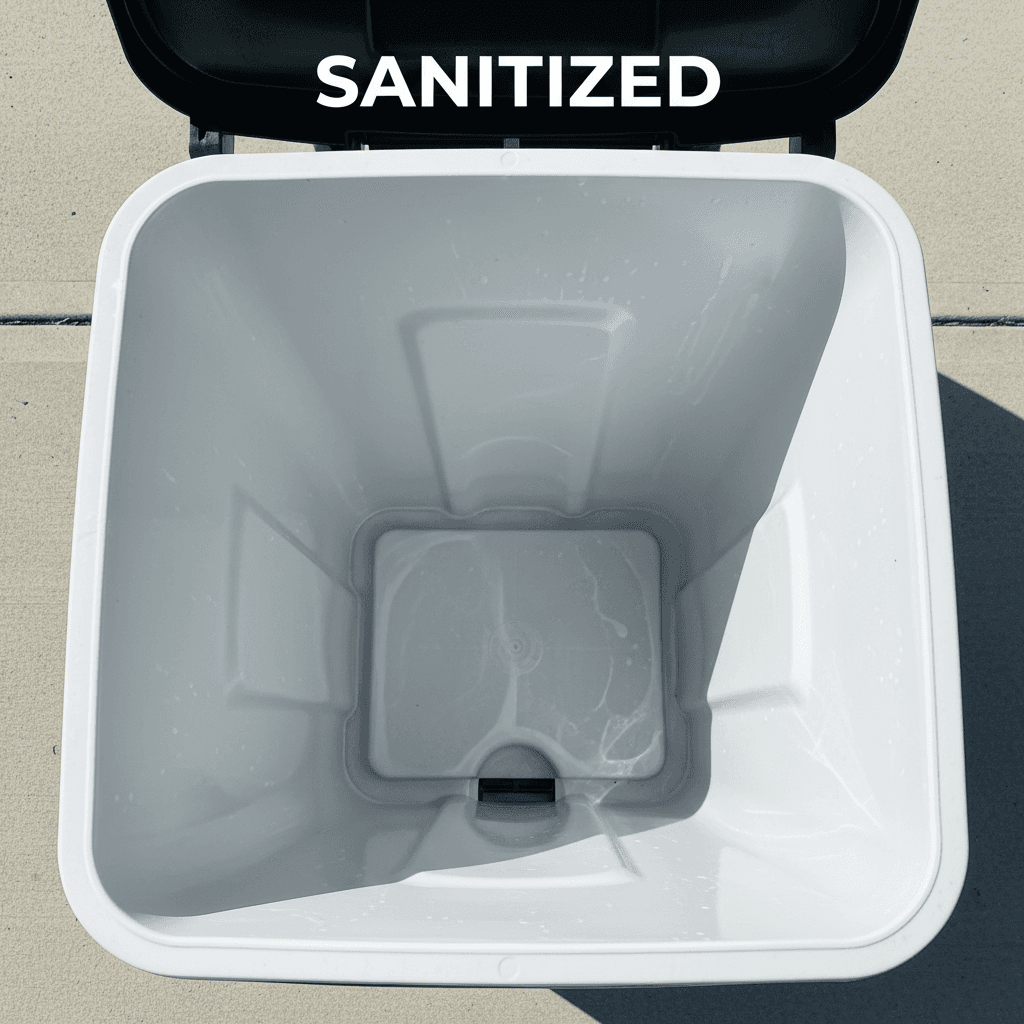 Sanitized trash can interior showing professional cleaning results