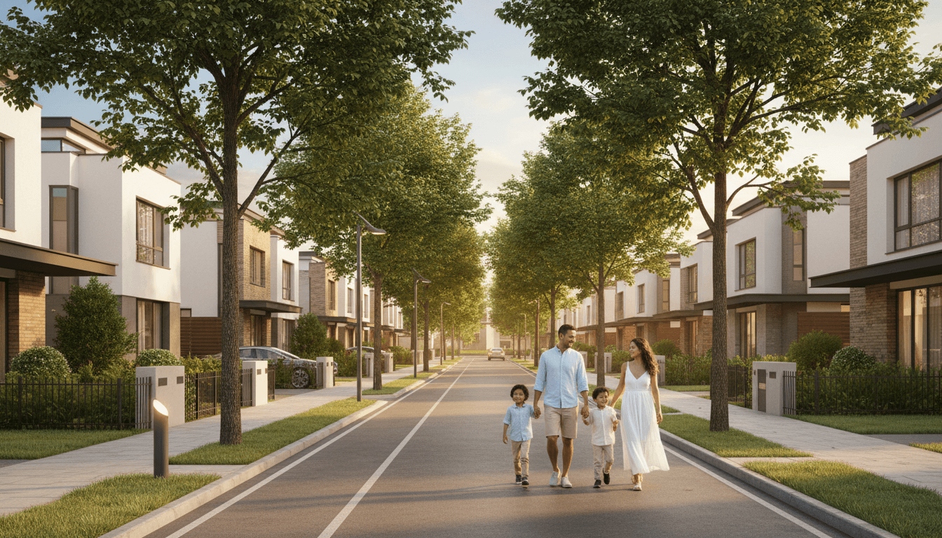 Suburban Martinsburg neighborhood with service vehicle in driveway