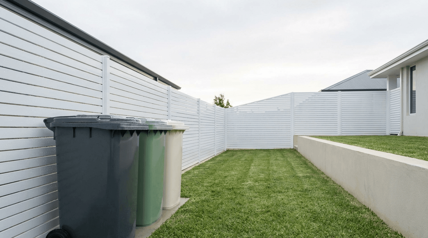 Homeowner smiling beside freshly cleaned trash can