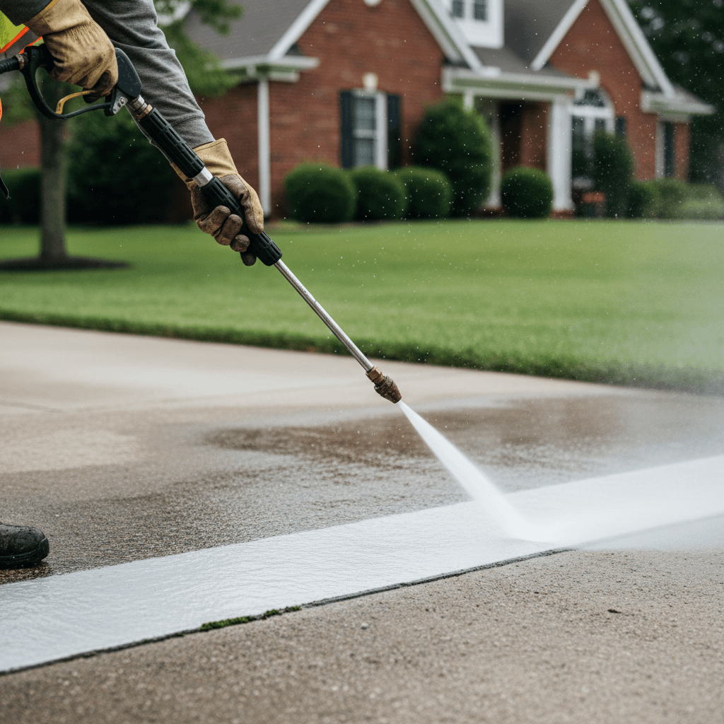 Professional pressure washing equipment and supplies ready for service