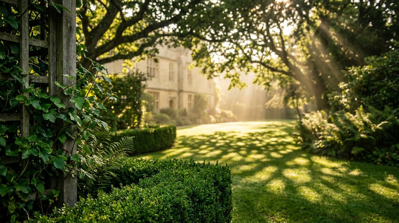 Clean trash can in healthy residential garden landscape